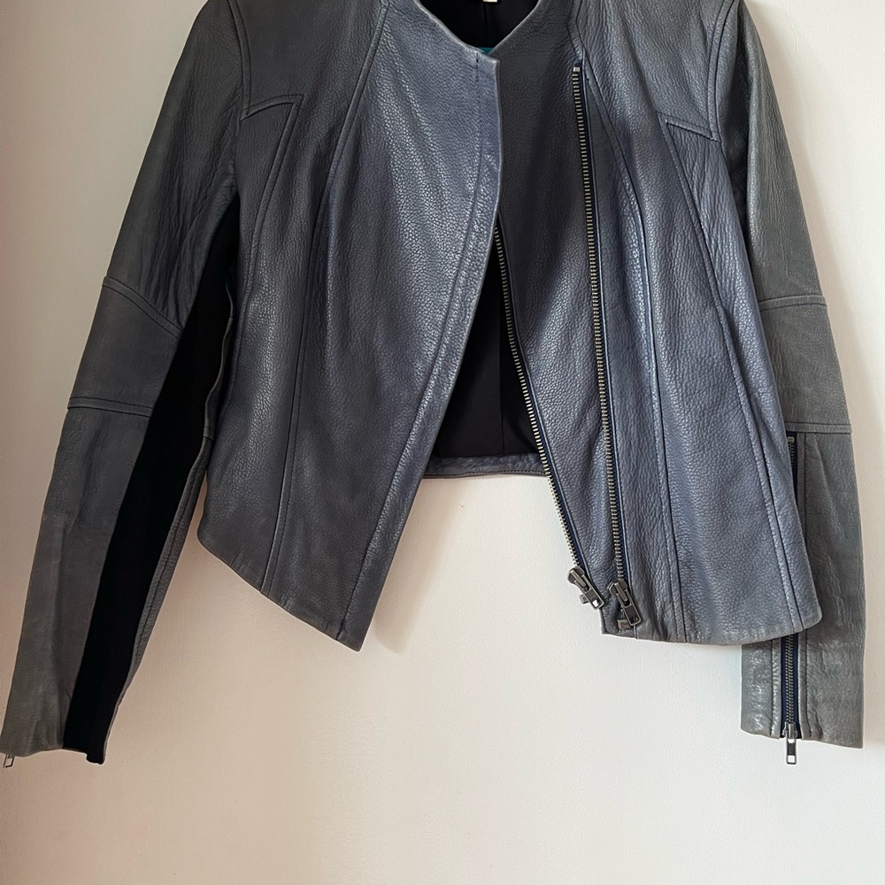 Helmut Lang Dusty Blue Leather Jacket
